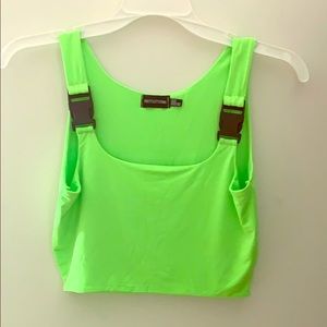 Neon lime buckle strap crop top
